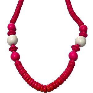 80s Fabulous BARBIE PINK Coconut and Wood Bead Necklace